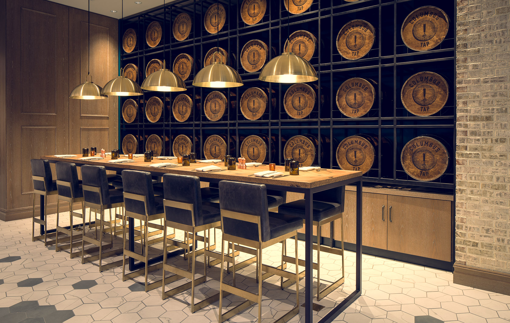 restaurant table with decorative wine barrels